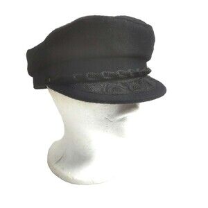 Greek Fishermans Woolen Cap Men's Size L  21" Black Wool Blend Vintage Hat Rare
